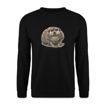 Erdmännchen sitzt im Sand - Unisex Pullover - Schwarz - Vorne - Alina (178cm) & Michal (187cm)