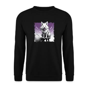 Bande dessinée Fox, riant, assis sur un tabouret | Affiche - Sweat-shirt Unisexe - noir - Devant - Alina (178cm) & Michal (187cm)