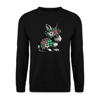 Hase mit Blumen - Unisex Pullover - Schwarz - Vorne - Alina (178cm) & Michal (187cm)