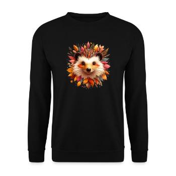 schöner Igel, gestaltet aus verschiedenen Blättern - Unisex Pullover - Schwarz - Vorne - Alina (178cm) & Michal (187cm)