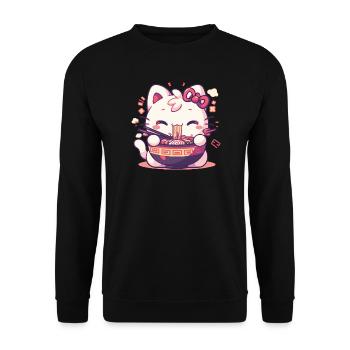 Cat eating Ramen - Unisex Sweatshirt - black - Front - Alina (178cm) & Michal (187cm)
