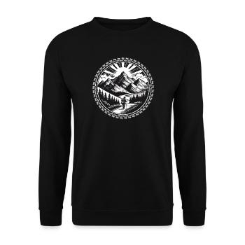 Mountain landscape with a hiker on a trail - Unisex Sweatshirt - black - Front - Alina (178cm) & Michal (187cm)