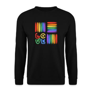 Regenbogen-Liebe Pinselkunst - Unisex Pullover - Schwarz - Vorne - Alina (178cm) & Michal (187cm)