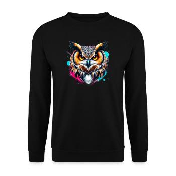 Eule - Unisex Pullover - Schwarz - Vorne - Alina (178cm) & Michal (187cm)
