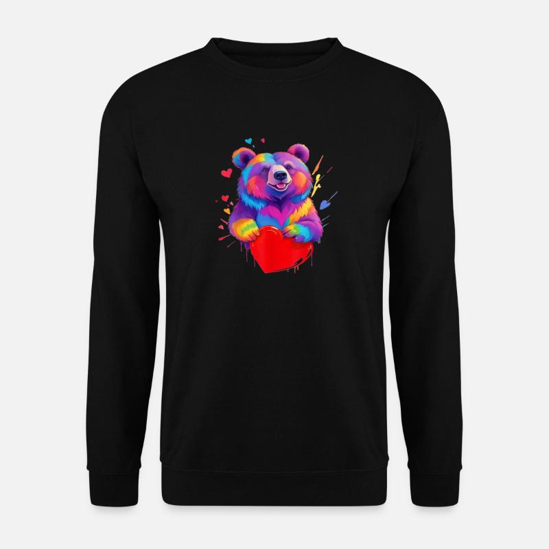 Bunter Grizzly Bär Herz - Unisex Pullover - Schwarz