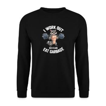 Waschbär Gewichtheber Ich Trainiere Ich Esse Müll - Unisex Pullover - Schwarz - Vorne - Alina (178cm) & Michal (187cm)
