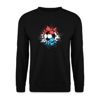 Fußball Farbexplosion Niederlande Team Fußballer - Unisex Pullover - Schwarz - Vorne - Alina (178cm) & Michal (187cm)