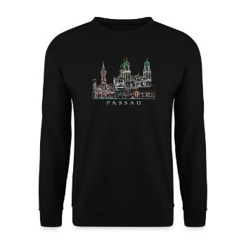 Passau Danube View, Bavaria, Germany, Drawing - Unisex Sweatshirt - black - Front - Alina (178cm) & Michal (187cm)