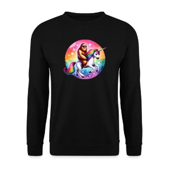 Orang-Utan auf Regenbogen-Einhorn - Unisex Pullover - Schwarz - Vorne - Alina (178cm) & Michal (187cm)