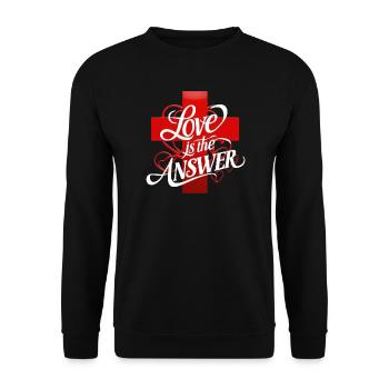 Liebe ist die Antwort Schriftzug - Unisex Pullover - Schwarz - Vorne - Alina (178cm) & Michal (187cm)