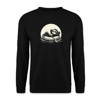 Faultier im Schlauchboot Vintage  - Unisex Pullover - Schwarz - Vorne - Alina (178cm) & Michal (187cm)