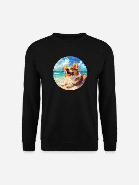 Corgi Strandseite Freude Illustration - Unisex Pullover - Schwarz