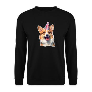 Corgi Party Hat Birthday - Unisex Sweatshirt - black - Front - Alina (178cm) & Michal (187cm)