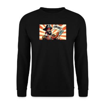 Pirat mit Wurstgrill - Unisex Pullover - Schwarz - Vorne - Alina (178cm) & Michal (187cm)