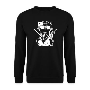 Schlagzeuger Katze - Unisex Pullover - Schwarz - Vorne - Alina (178cm) & Michal (187cm)