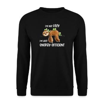 Faultier Spruch Lazy Energy Efficient - Unisex Pullover - Schwarz - Vorne - Alina (178cm) & Michal (187cm)