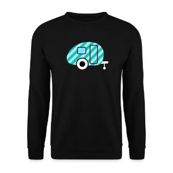 Caravan Wohnwagen Streifen Camping Camper Retro - Unisex Pullover - Schwarz - Vorne - Alina (178cm) & Michal (187cm)