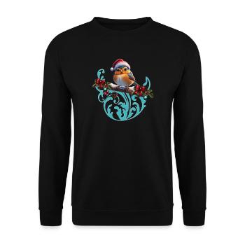 Cute Christmas bird sitting on a covered branch - Unisex Sweatshirt - black - Front - Alina (178cm) & Michal (187cm)