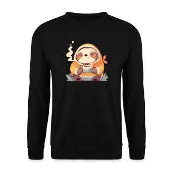 Sloth Illustration With His Cup Of Coffee - Unisex Sweatshirt - black - Front - Alina (178cm) & Michal (187cm)
