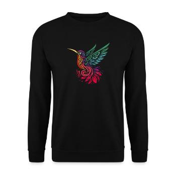 Kolibri Kolibri mehrfarbig im Tribal-Stil - Unisex Pullover - Schwarz - Vorne - Alina (178cm) & Michal (187cm)