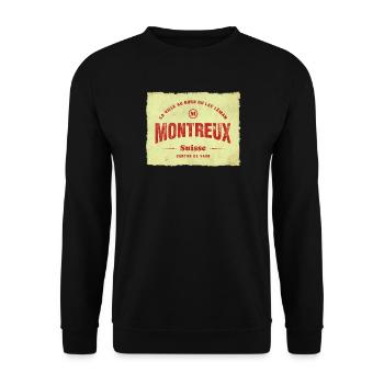 Montreux Vintage Stadtstempel - Unisex Pullover - Schwarz - Vorne - Alina (178cm) & Michal (187cm)