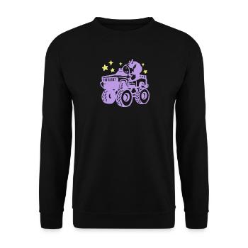 Einhorn im Monstertruck - Unisex Pullover - Schwarz - Vorne - Alina (178cm) & Michal (187cm)