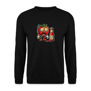 Lustiges Tomaten und Ketchup Design - Unisex Pullover - Schwarz - Vorne - Alina (178cm) & Michal (187cm)