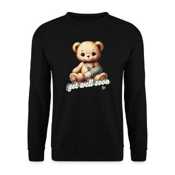 Teddy bringt Trost - Kuscheltier mit Gipsarm - Unisex Pullover - Schwarz - Vorne - Alina (178cm) & Michal (187cm)