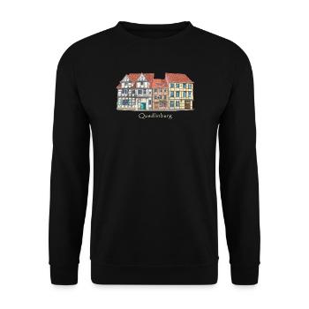 Quedlinburg, Welterbestadt Deutschland, Zeichnung - Unisex Pullover - Schwarz - Vorne - Alina (178cm) & Michal (187cm)