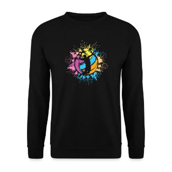 Volleyball Farbexplosion Spieler Beachvolleyball - Unisex Pullover - Schwarz - Vorne - Alina (178cm) & Michal (187cm)