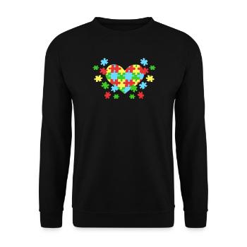 Autismus Puzzleteile Herz - Unisex Pullover - Schwarz - Vorne - Alina (178cm) & Michal (187cm)