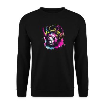Rhino Rhinos Rhinoceros Head with Headphones - Unisex Sweatshirt - black - Front - Alina (178cm) & Michal (187cm)