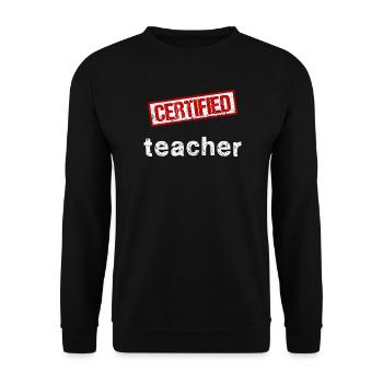Zertifizierter Lehrer – Gestempelte Grafiken - Unisex Pullover - Schwarz - Vorne - Alina (178cm) & Michal (187cm)