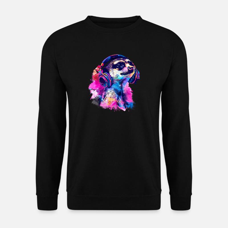 Erdmännchen Erdhündchen Scharrtier mit Kopfhörer - Unisex Pullover - Schwarz