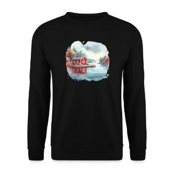 Suède maison Suède lac cadeau de vacances - Sweat-shirt Unisexe - noir - Devant - Alina (178cm) & Michal (187cm)