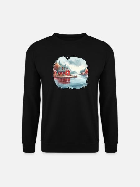 Schwedenhaus Schweden See Urlaub Geschenk - Unisex Pullover - Schwarz