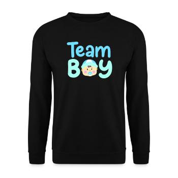 Team Boy: Bekanntgabe des Geschlechts des Babys - Unisex Pullover - Schwarz - Vorne - Alina (178cm) & Michal (187cm)