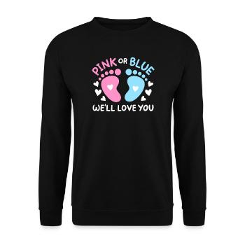 Passend Pink oder Blaue Gender Reveal Party - Unisex Pullover - Schwarz - Vorne - Alina (178cm) & Michal (187cm)