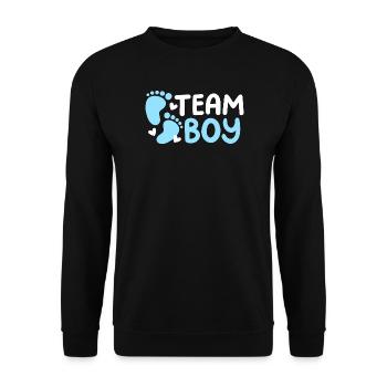 Team Boy: Bekanntgabe des Geschlechts des Babys - Unisex Pullover - Schwarz - Vorne - Alina (178cm) & Michal (187cm)