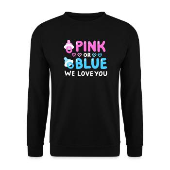 Gender Reveal Party Pink oder Blau - Unisex Pullover - Schwarz - Vorne - Alina (178cm) & Michal (187cm)