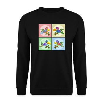 Bunte Papageien - Unisex Pullover - Schwarz - Vorne - Alina (178cm) & Michal (187cm)
