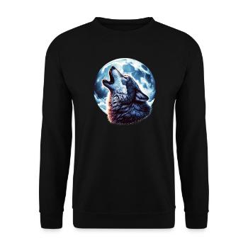 Wolf heult den Vollmond an - Unisex Pullover - Schwarz - Vorne - Alina (178cm) & Michal (187cm)