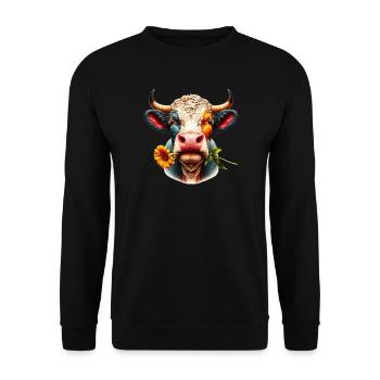 Blumen aus Kuh - Unisex Pullover - Schwarz - Vorne - Alina (178cm) & Michal (187cm)