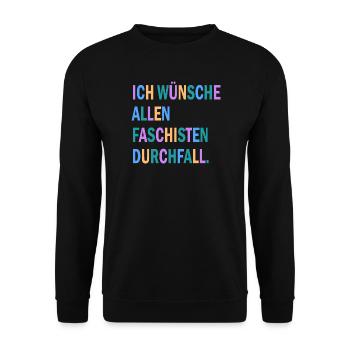 Ich wünsche allen Faschisten Durchfall Motiv - Unisex Pullover - Schwarz - Vorne - Alina (178cm) & Michal (187cm)