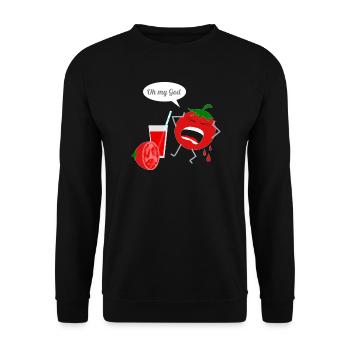 Humorvoller Tomaten Charakter mit Drink - Unisex Pullover - Schwarz - Vorne - Alina (178cm) & Michal (187cm)