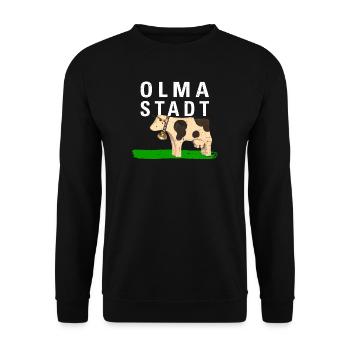 OLMA STADT 2 mit Kuh - Unisex Pullover - Schwarz - Vorne - Alina (178cm) & Michal (187cm)