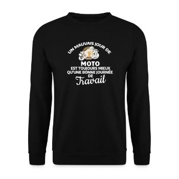 Arbeitstag Motorrad Zitat - Unisex Pullover - Schwarz - Vorne - Alina (178cm) & Michal (187cm)