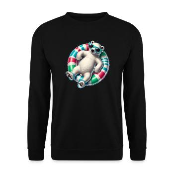 Ein relaxter Eisbär auf einem Schwimmreifen - Unisex Pullover - Schwarz - Vorne - Alina (178cm) & Michal (187cm)