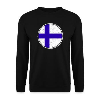 Finnish Flag — Distressed Style & in a Circle - Unisex Sweatshirt - black - Front - Alina (178cm) & Michal (187cm)