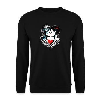 Kussduett im Herzensrahmen - Unisex Pullover - Schwarz - Vorne - Alina (178cm) & Michal (187cm)